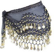Cinturone di danza chiffon per la pancia - sciarpa per la danza - fascia per la vita - costume - addestramento Zumba - leggero con pailletti a forma di moneta