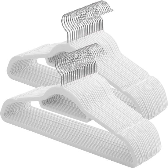 Hanger da giacca 50 pezzi anti-slip - spessore 06 cm - velluto - spazievitore - gancio ruotabile - bianco - per giacche e cappotti - CRF020W02