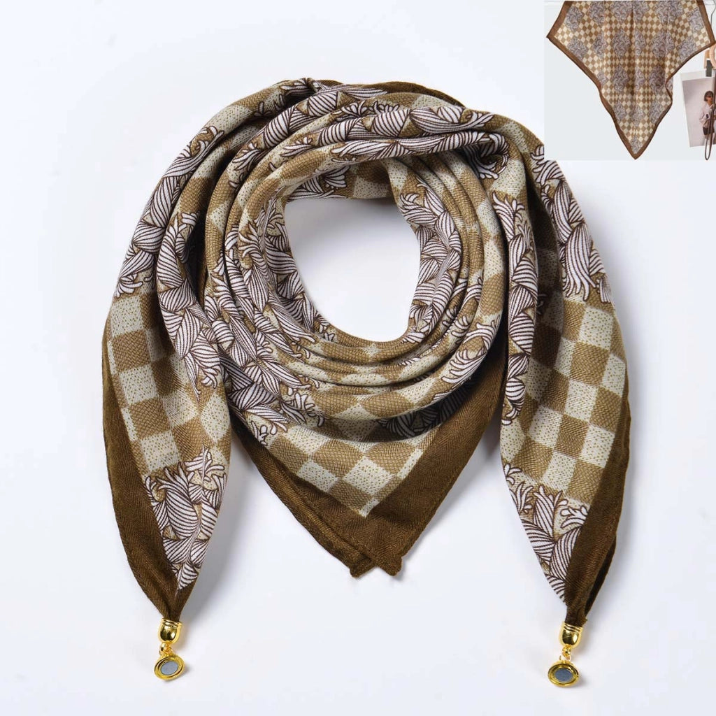 Sciarpa quadrata in cotone e lino/sciarpa di seta da donna con chiusura magnetica, versatile per la primavera e l'autunno, scaldacollo/sciarpa triangolare/sciarpa autunnale.