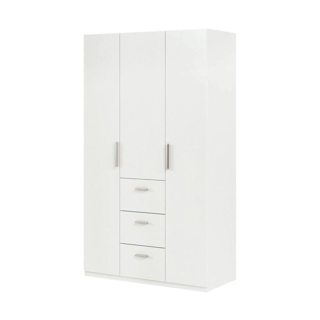 Armadio Camera da Letto Anama, Guardaroba 3 Ante 4 Ripiani, 117x52 cm Bianco