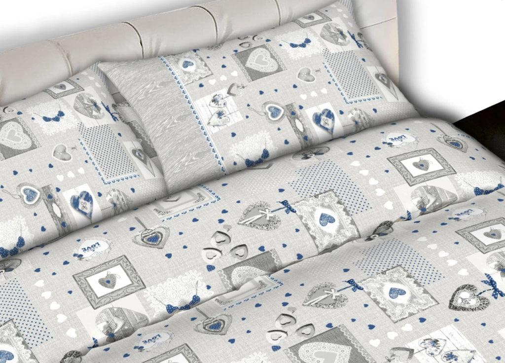 Completo Lenzuola Letto 100% Cotone Made Italy Disegni Invernali Natalizi C.N - 2 Piazze - Shabby Grigio
