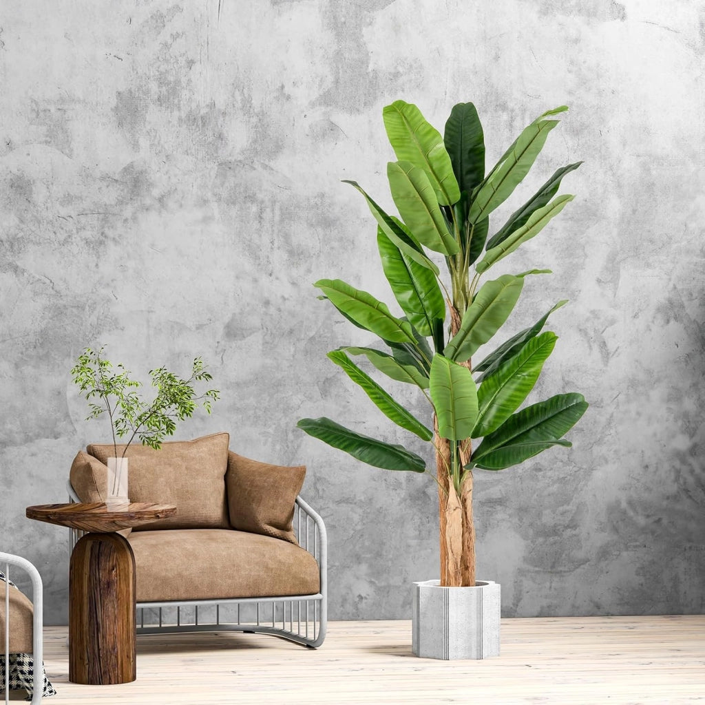 Pianta Finta da Interno ed Esterno 160/165/195 cm, Banano Artificiale Alto con Foglie e Tronchi, Pianta Artificiale Grande in Vaso per Salotto, Ingresso e Ufficio (195 cm)