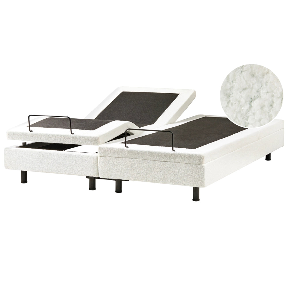 Letto matrimoniale Tessuto bouclè bianco sporco Elettrico Regolabile 180 x 200 cm stile moderno