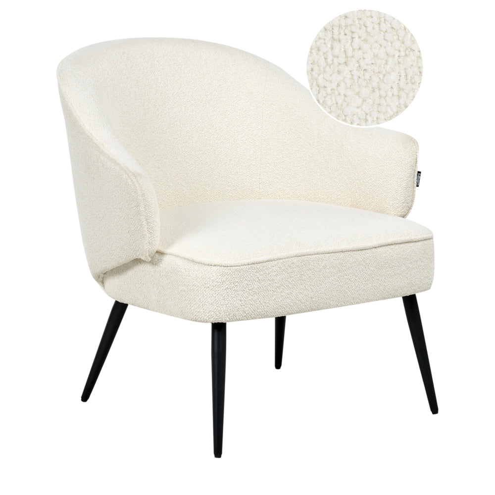 Poltrona Boucle Bianco Sporco Tessuto imbottito Morbide gambe nere Soggiorno industriale