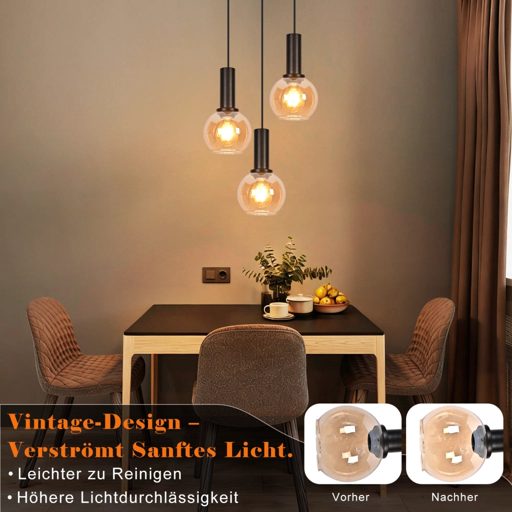 ZMH Lampada a Sospensione 1 Luce Vetro Vintage Altezza Regolabile E27 per Sala da Pranzo Camera da Letto Senza Lampadina
