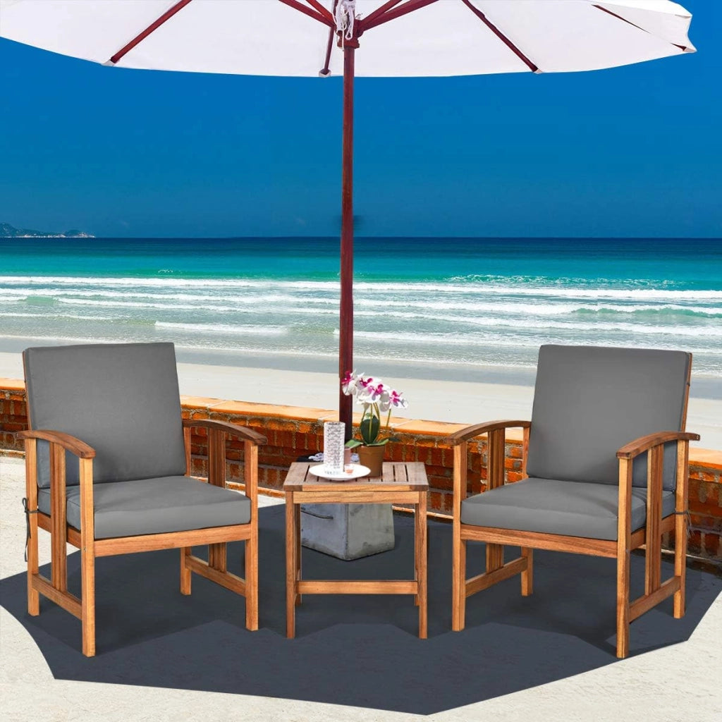 Set di Mobili da Giardino, Sedie Imbottiti in Legno con Cuscini e Tavolino da Caffè, Set da Mobili da Esterno per Cortile, Bordo Piscina e Balcone