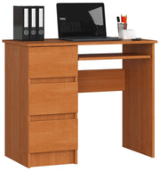 Scrivania per computer AKORD A6 Ontano 90 cm 3 cassetti 90x50x77 cm Modello a sinistra