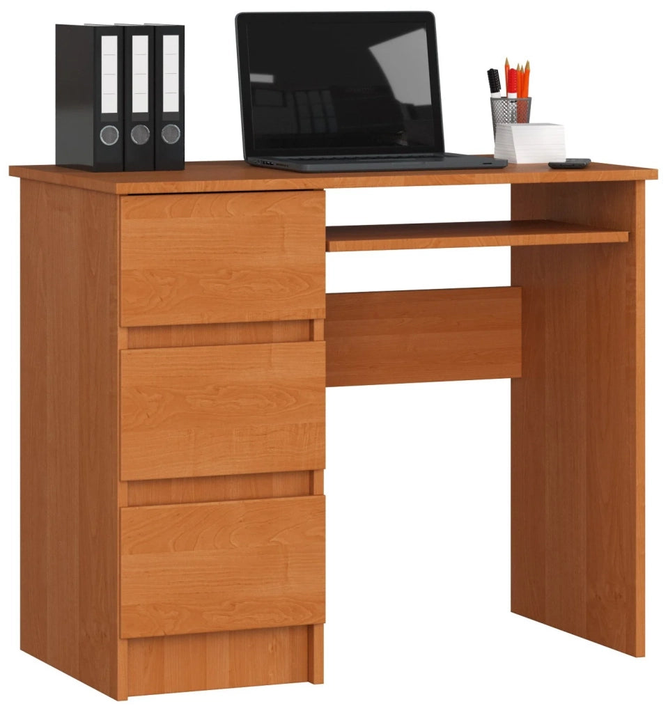 Scrivania per computer AKORD A6 Ontano 90 cm 3 cassetti 90x50x77 cm Modello a sinistra