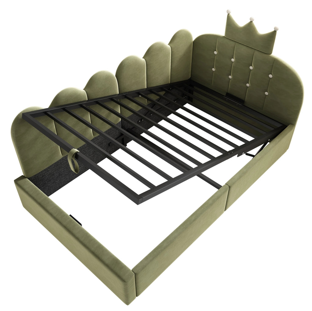 Letto da giorno 90x200 cm a L con contenitore idraulico; velluto verde