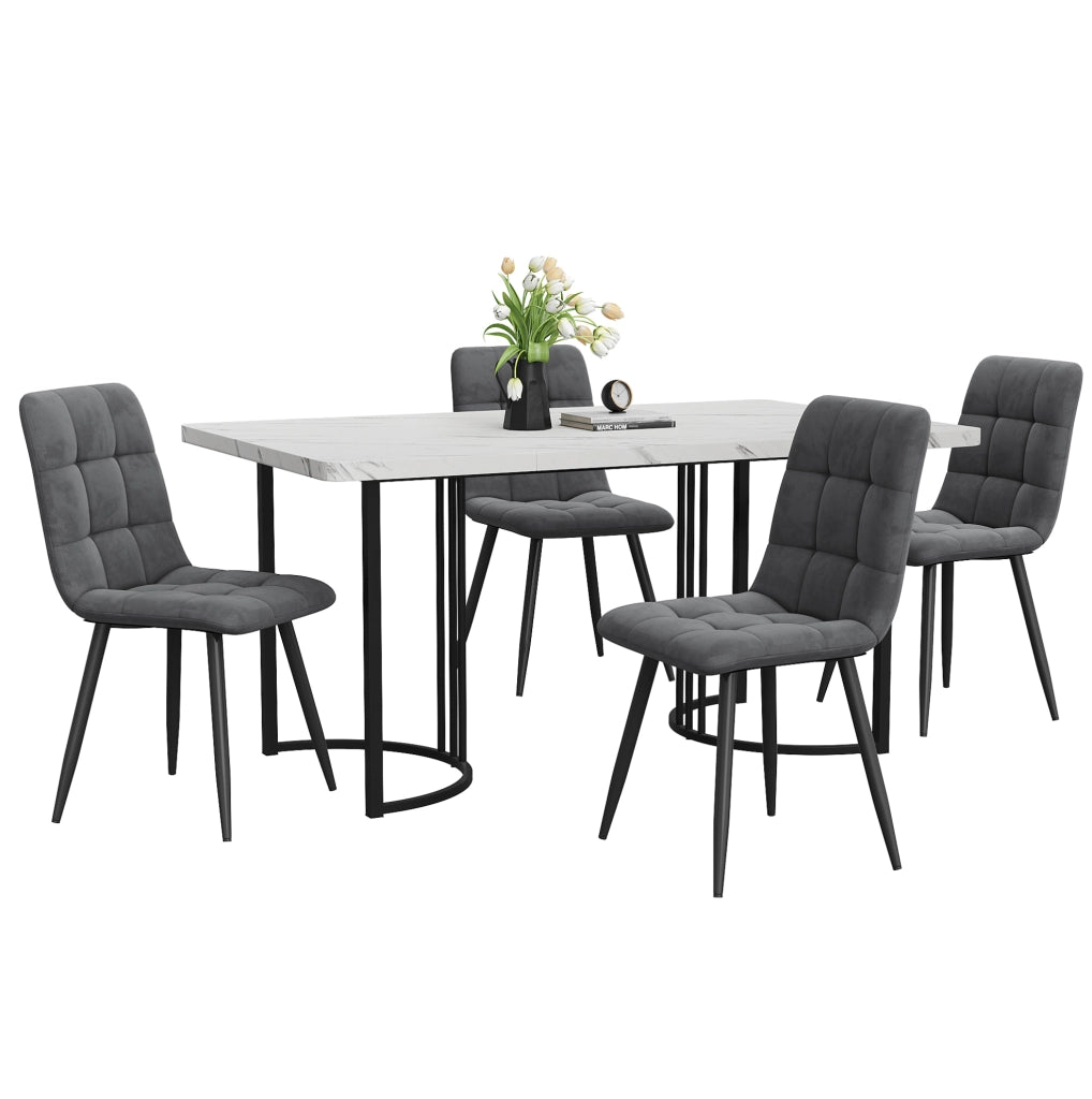 Set da pranzo 140x80 cm; 4 sedie in velluto; MDF; bianco