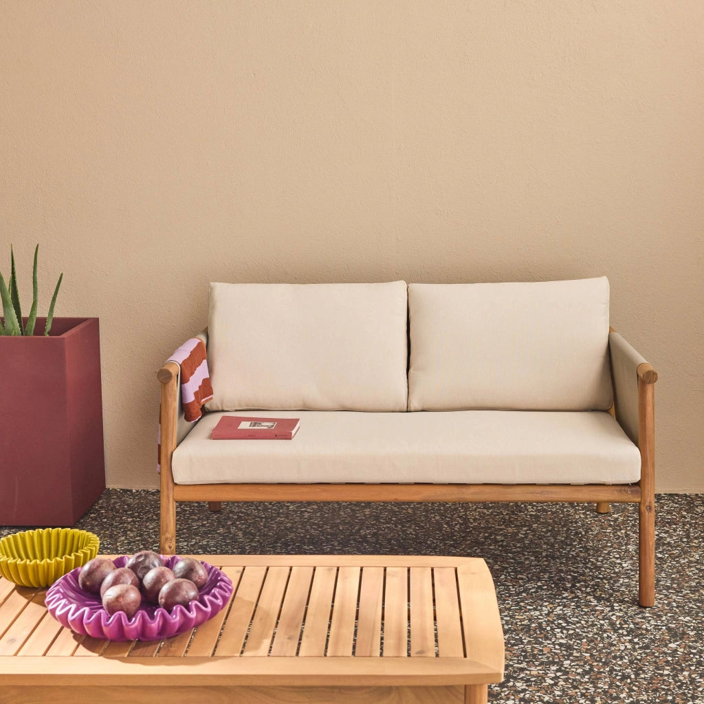 Salotto da giardino in legno di acacia e tessuto beige, 4 posti, beige
