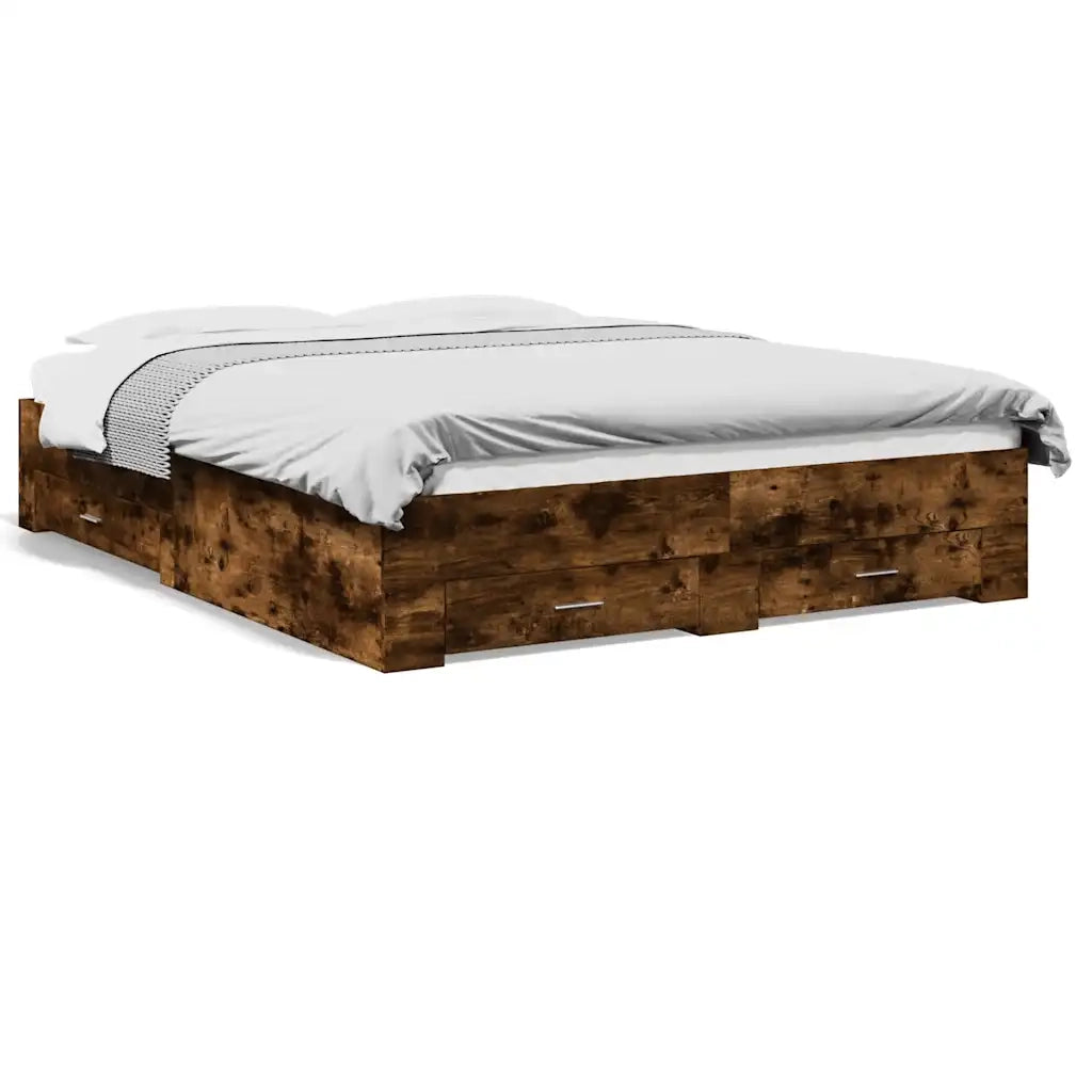 Giroletto con Cassetti-Struttura Letto con contenitore Rovere Fumo 150x200 cm Legno Multistrato 438809