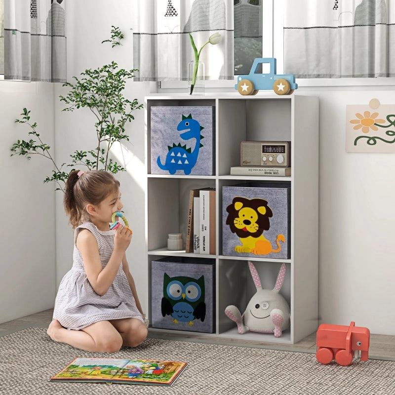 Libreria per bambini con 6 cubi contenitori e 3 cassetti, bianco/grigio, 61,8 x 29,9 x 91,5 cm