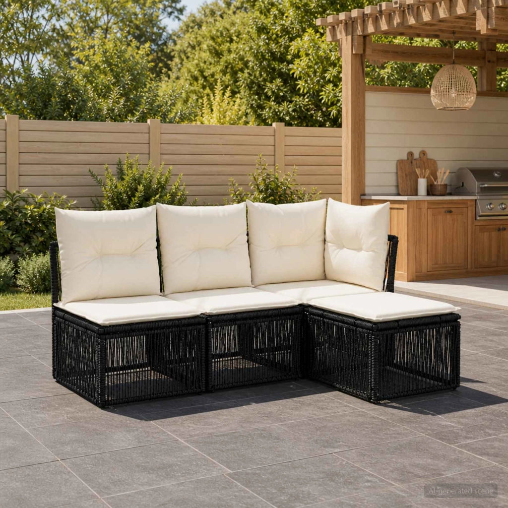 Set Divano da Giardino 4 pz Nero polyrattan 3434185