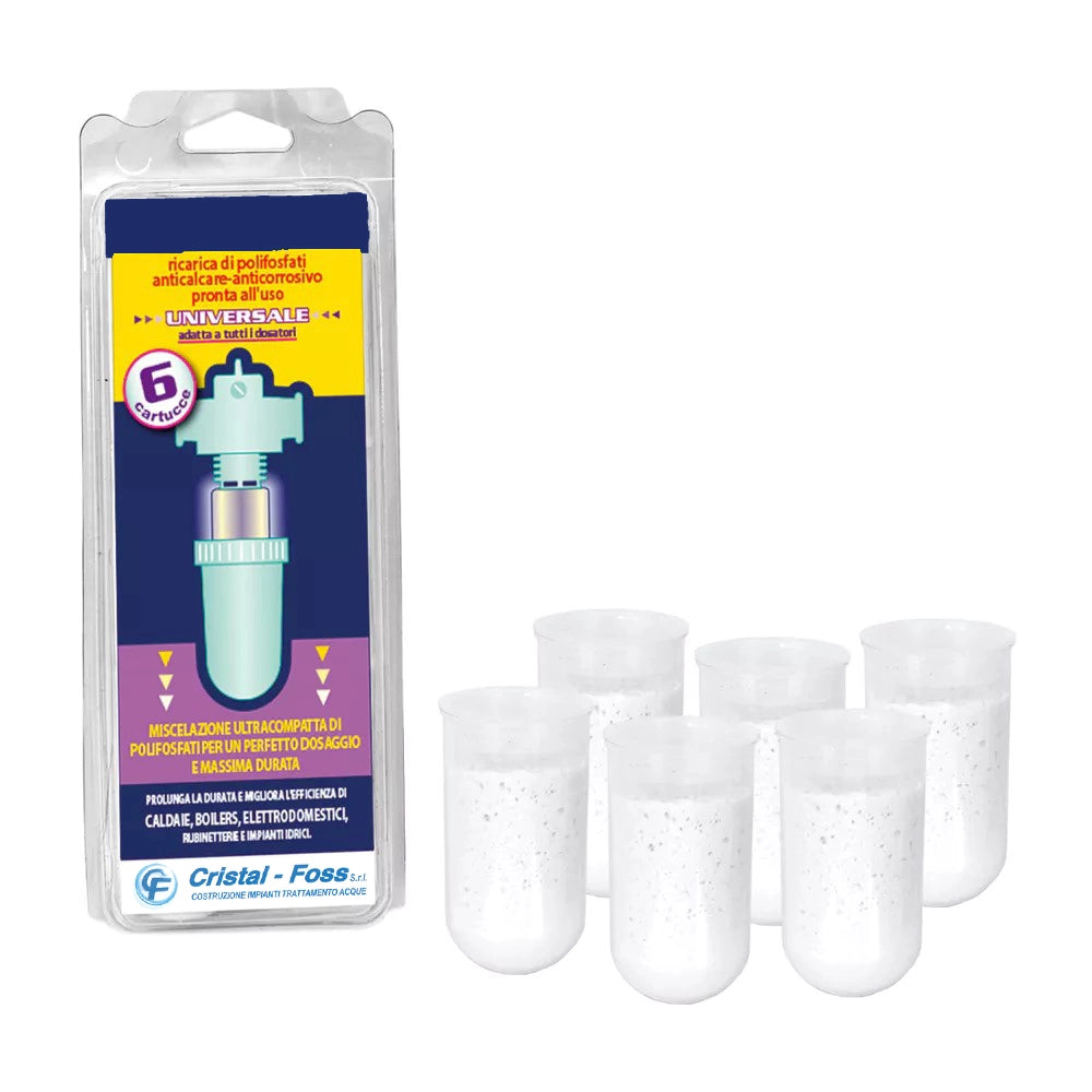 6 Cartucce Ricarica Sali Polifosfato Universale Anticalcare Filtro Acqua Caldaia