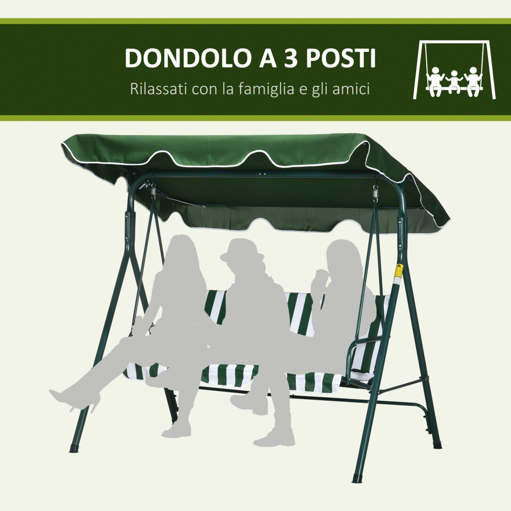 Dondolo da Giardino 3 Posti in Acciaio e Teslin con Tetto ¨C zephmum ¨C 172x110x153 cm, Bianco e Verde