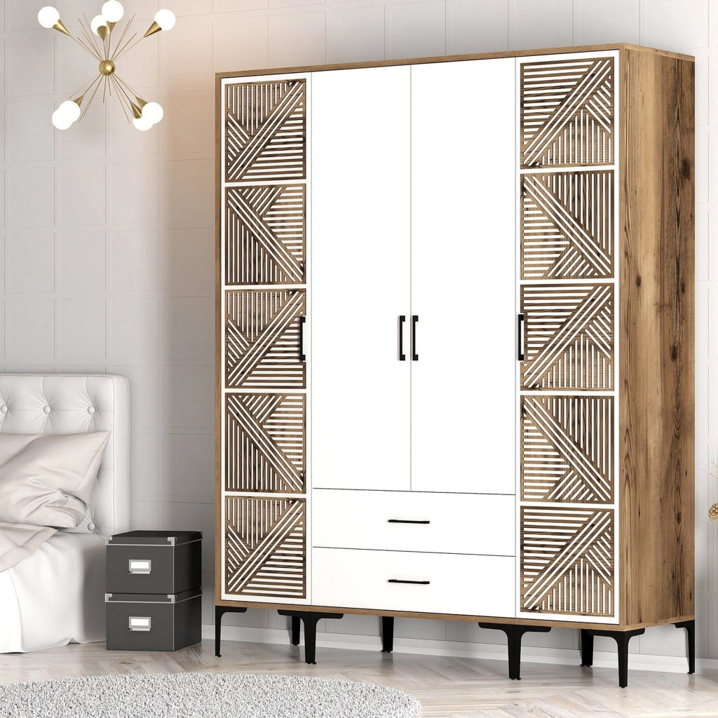 Armadio Camera da Letto Gavello, Guardaroba Grande 6 Ripiani, 160x201h cm Bianco