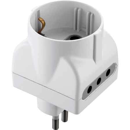 ADATTATORE TRIPLO SCHUKO/BIVALENTE 10A 2P+T - presa 10A 2P+T - Colore Nero - ELECTRALINE