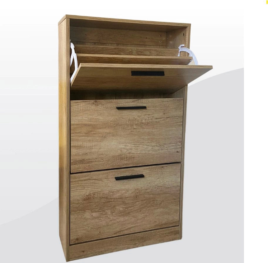 Scarpiera Salvaspazio 3 Ante a Ribalta 60x24x120h cm in Melaminico Venato a Rilievo Rovere
