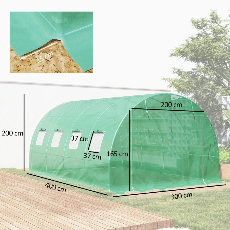 Telo di ricambio per serra, resistente alle intemperie, 400 cm x 300 cm x 200 cm, trasparente, verde.