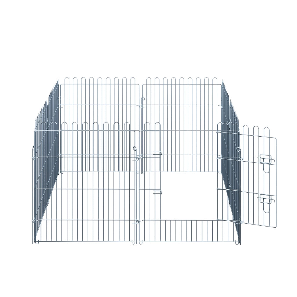 Recinzione decorativa per cuccioli a 8 pannelli con porta e 8 ancoraggi per esterno in acciaio silver 63 × 76 cm