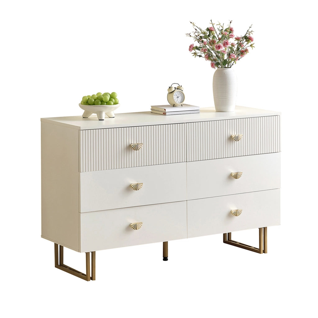 Credenza moderna con 6 cassetti - Zephmum- Bianco e oro, design elegante in MDF e acciaio, 120x40x75 cm