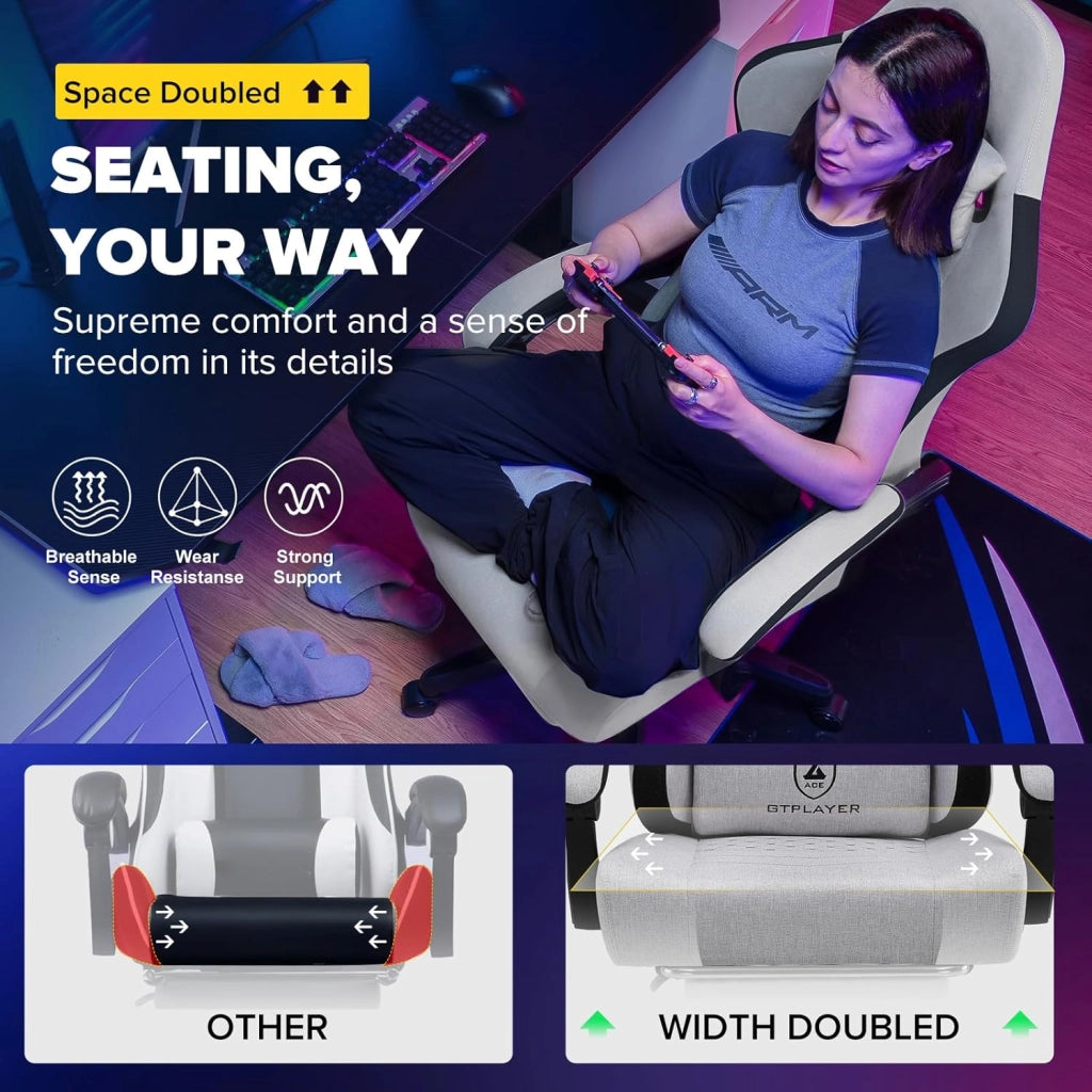 Sedia da gaming, ergonomica con cuscino a molle insacchettate, braccioli e poggiapiedi articolati, sedia per computer ergonomica con schienale alto con supporto lombare FG