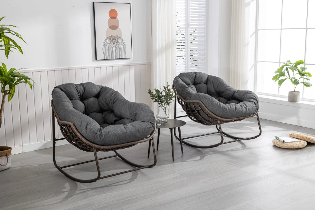 SEDIA A DONDOLO 78x106x90 cm GRIGIA IN RATTAN E ACCIAIO