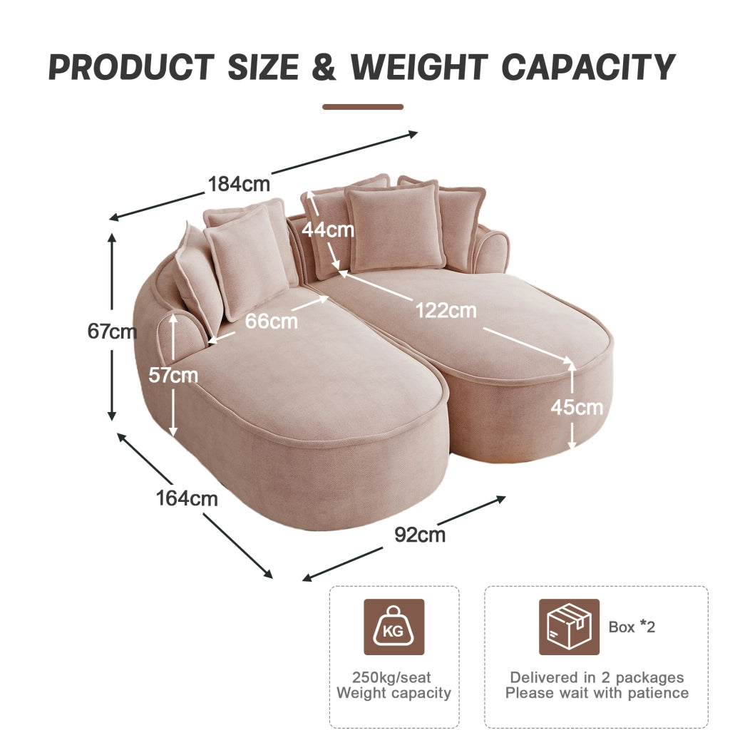 Divano modulare senza struttura a due moduli convertibile in letto con design ergonomico e cuscini in ciniglia rosa
