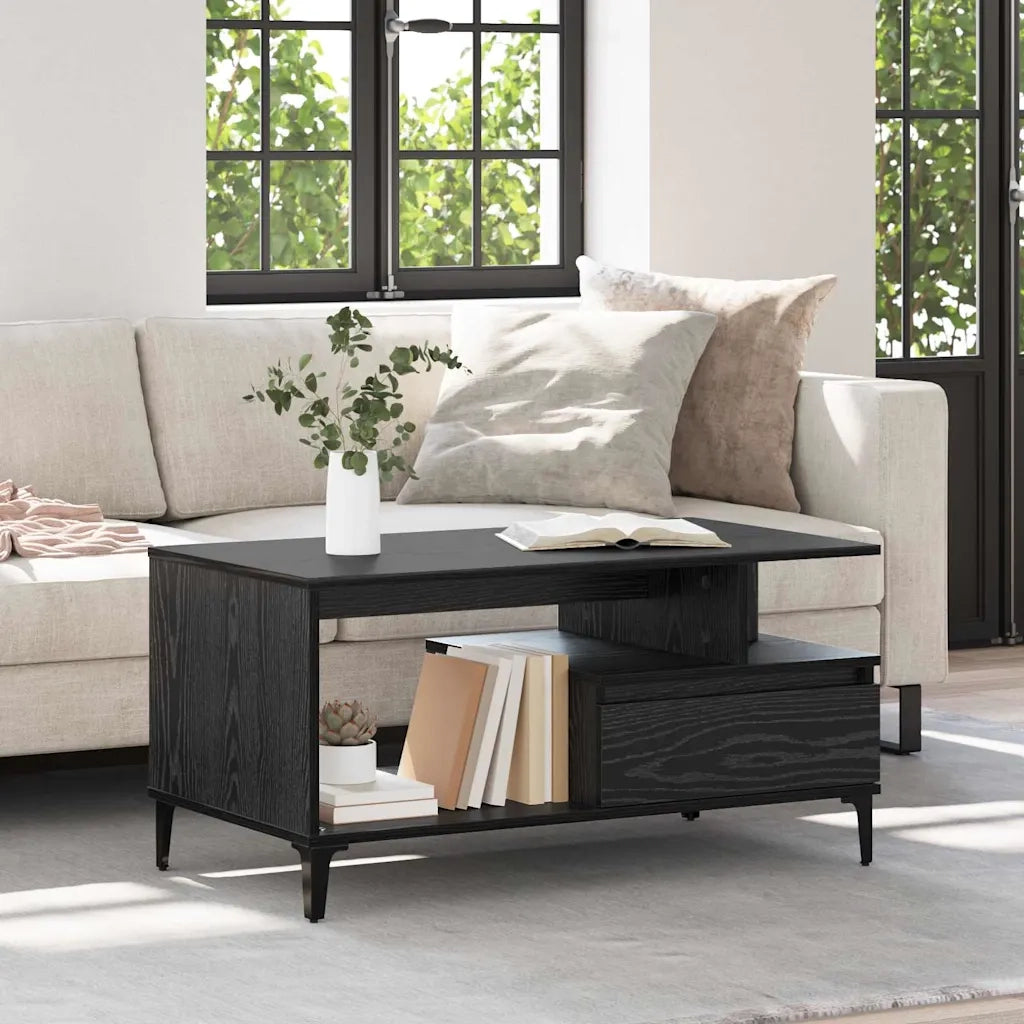Tavolino da salotto con cassetto Rovere Nero 90 x 49 x 45 cm 881053