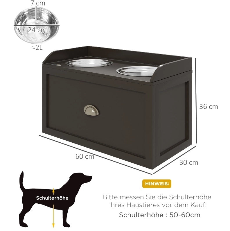 Stazione rialzata per cani con cassetto e ciotole in acciaio