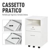 Cassettiera da Ufficio, Cassettiera per Scrivania Portadocumenti e Porta Stampante, 2 Chiavi, Bianca