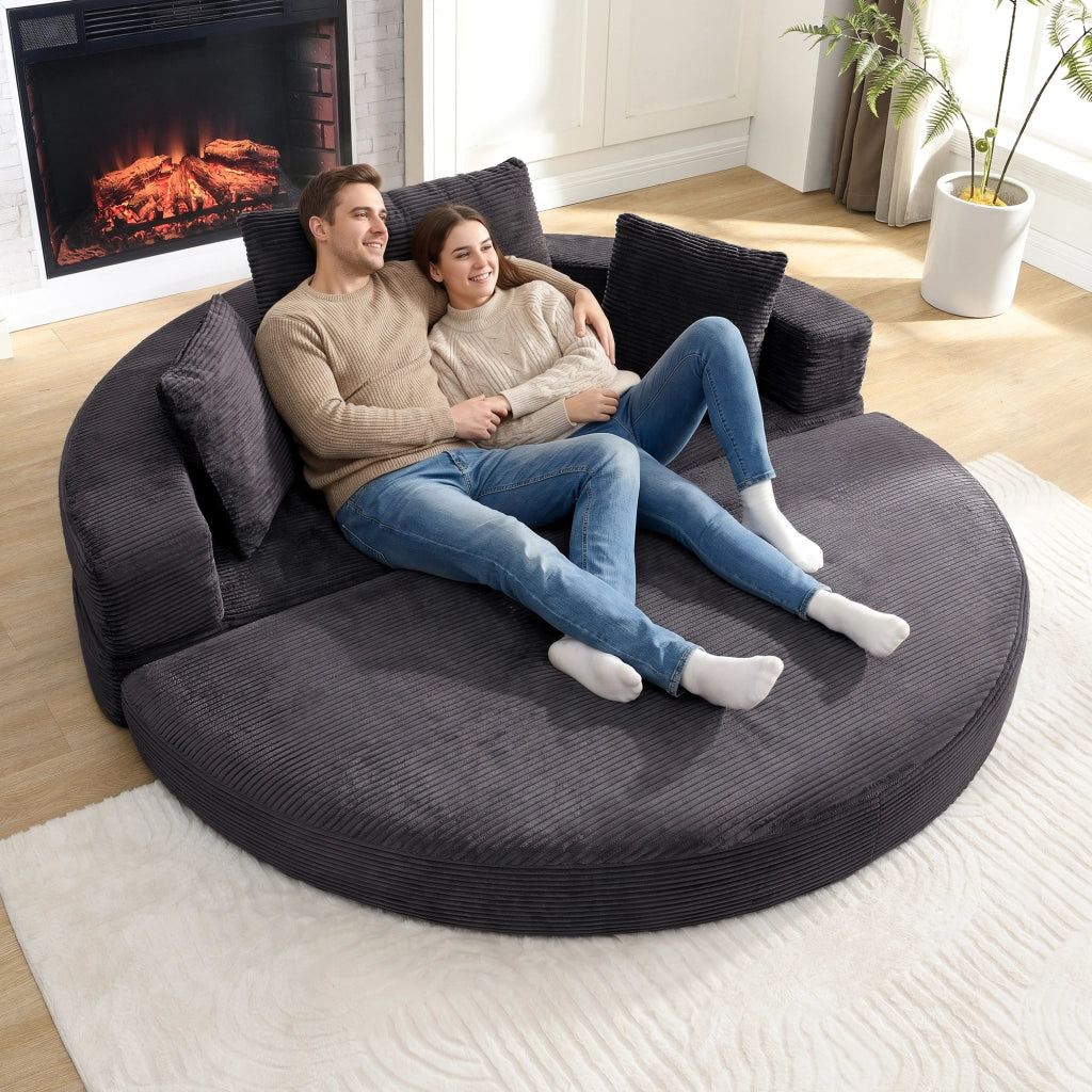 Divano letto pieghevole senza molle in velluto a coste con 3 cuscini e schienale alto nero 173 × 176 cm