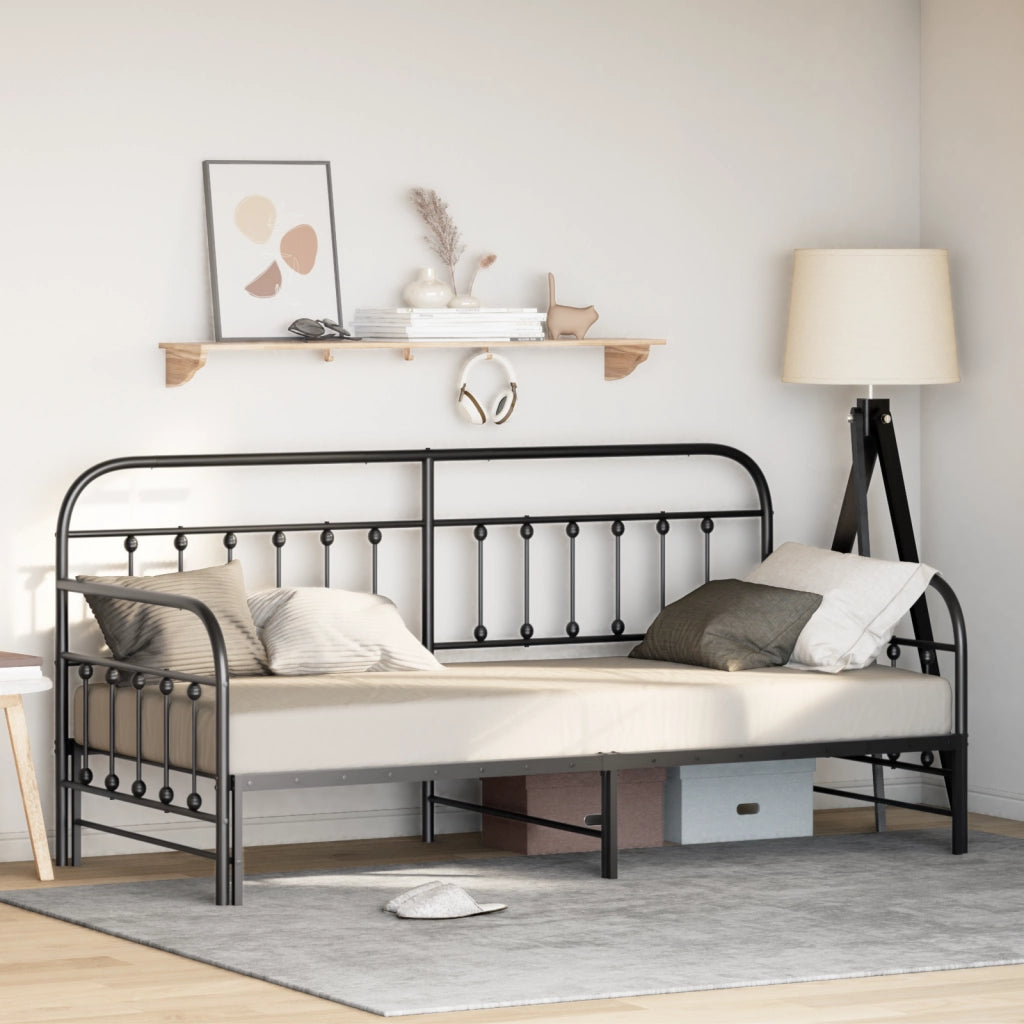 Struttura letto giorno  con letto estraibile, nera, 107x203 cm, in acciaio