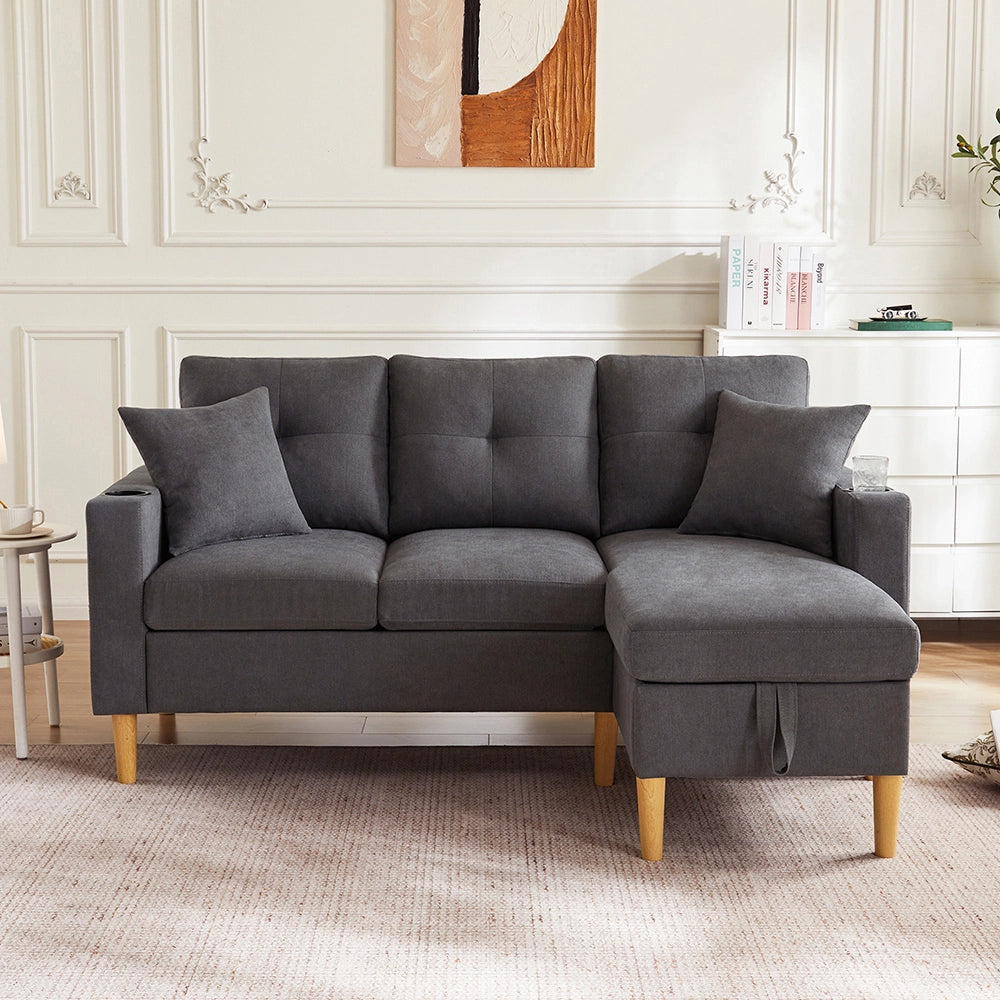 Divano L - Xylo - 3 posti con chaise longue porta-bicchieri