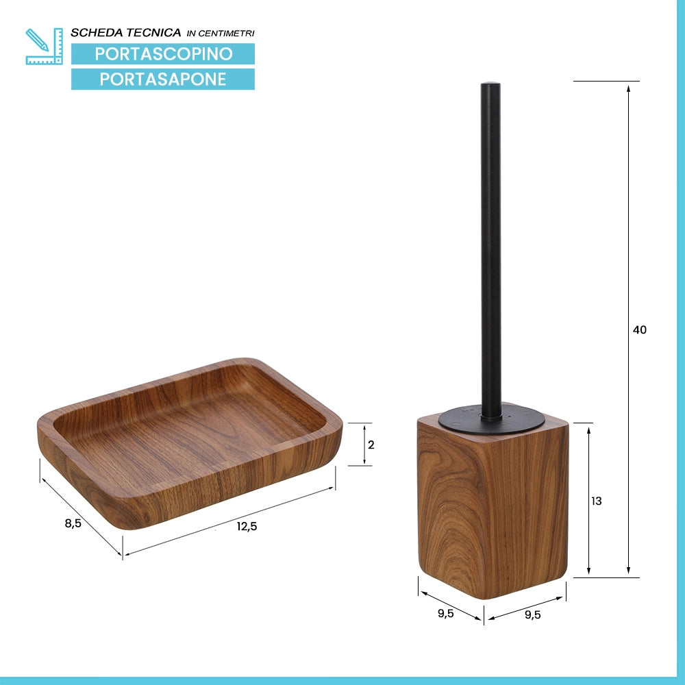 Set accessori bagno 4 pezzi in poliresina effetto legno Radici