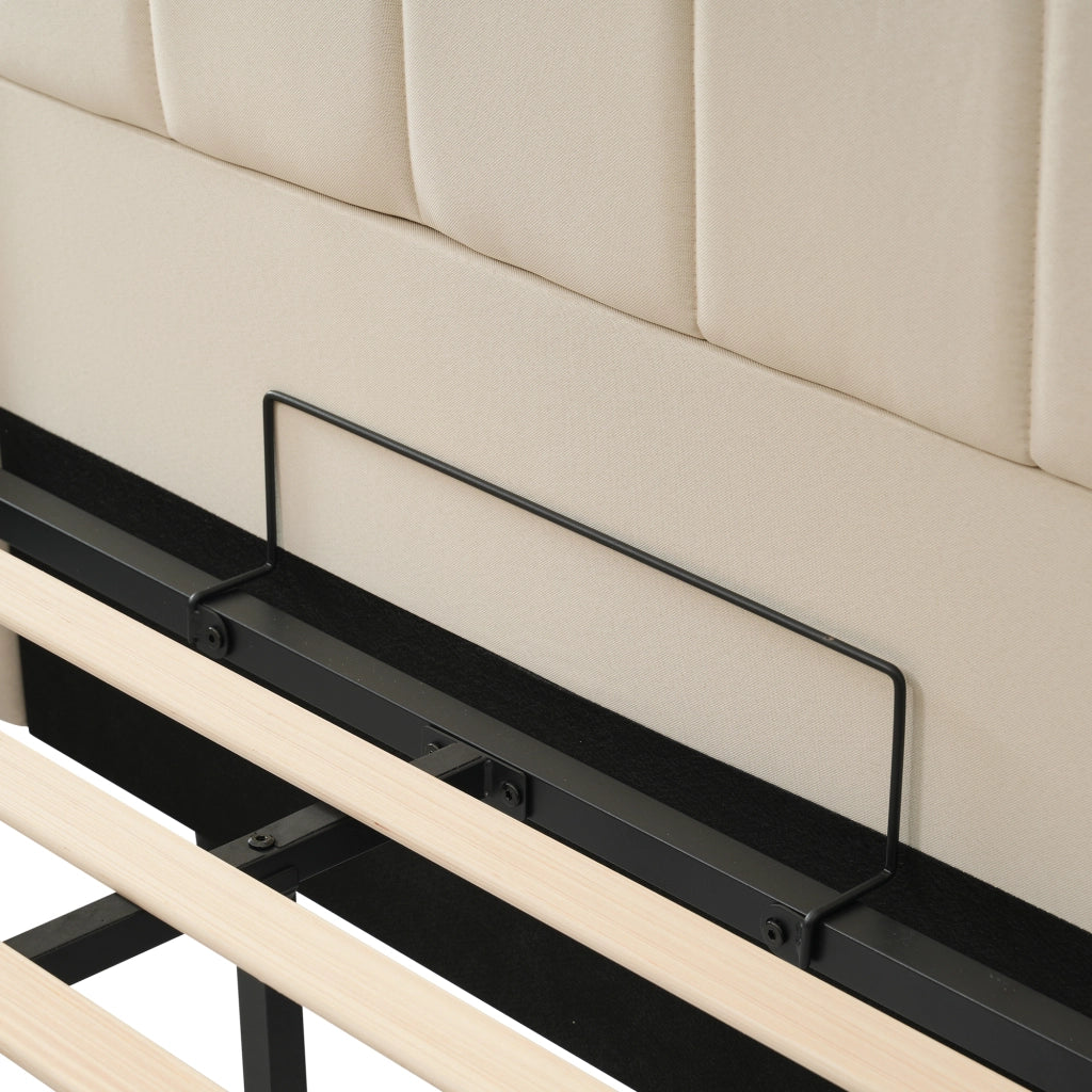 DESMIU Letto Contenitore Letto Matrimoniale con 3 USB, Type-C e LED 360°, 180 × 200 cm, senza materasso, lino beige