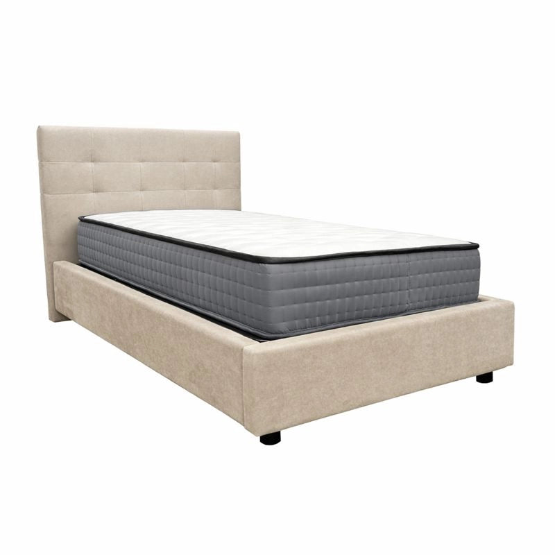 Letto contenitore piazza e mezza 120x190 cm con rete ortopedica a doghe, tessuto Enjoy, made in Italy - 02 Camel
