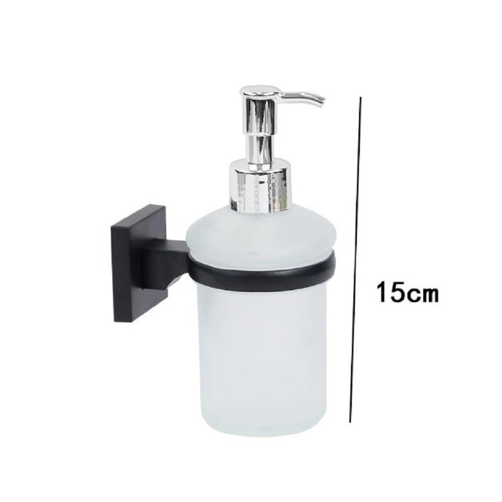 Trade Shop - Dispenser Dosatore Erogatore Sapone Da Muro Parete Nero In Acciaio Vetro Bagno -