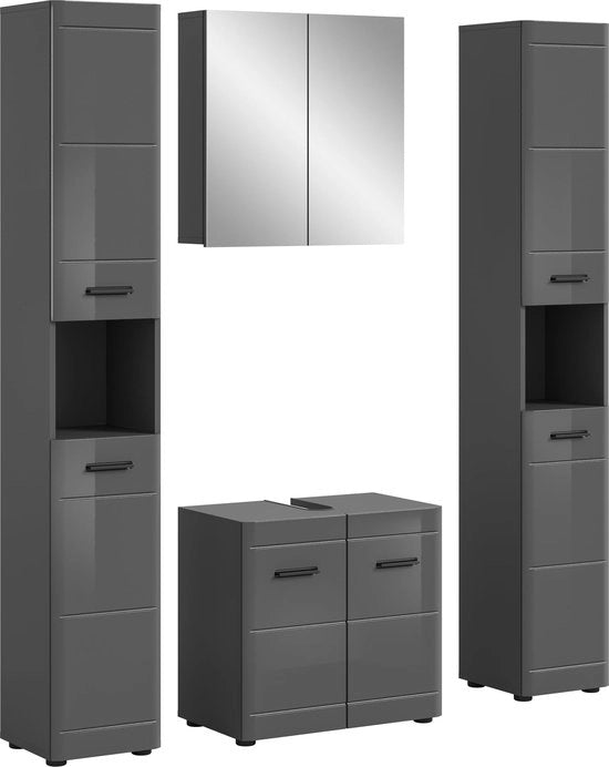 Set di combinazione da bagno 5 pezzi - insieme da lavabo - armadio per ripostiglio - MDF a finitura alta - design moderno - 150 cm x 190 cm x 34 cm