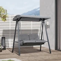 Dondolo 2 Posti con Tettuccio Regolabile e Cuscini, in Acciaio e Poliestere, 144x117x173 cm, Grigio