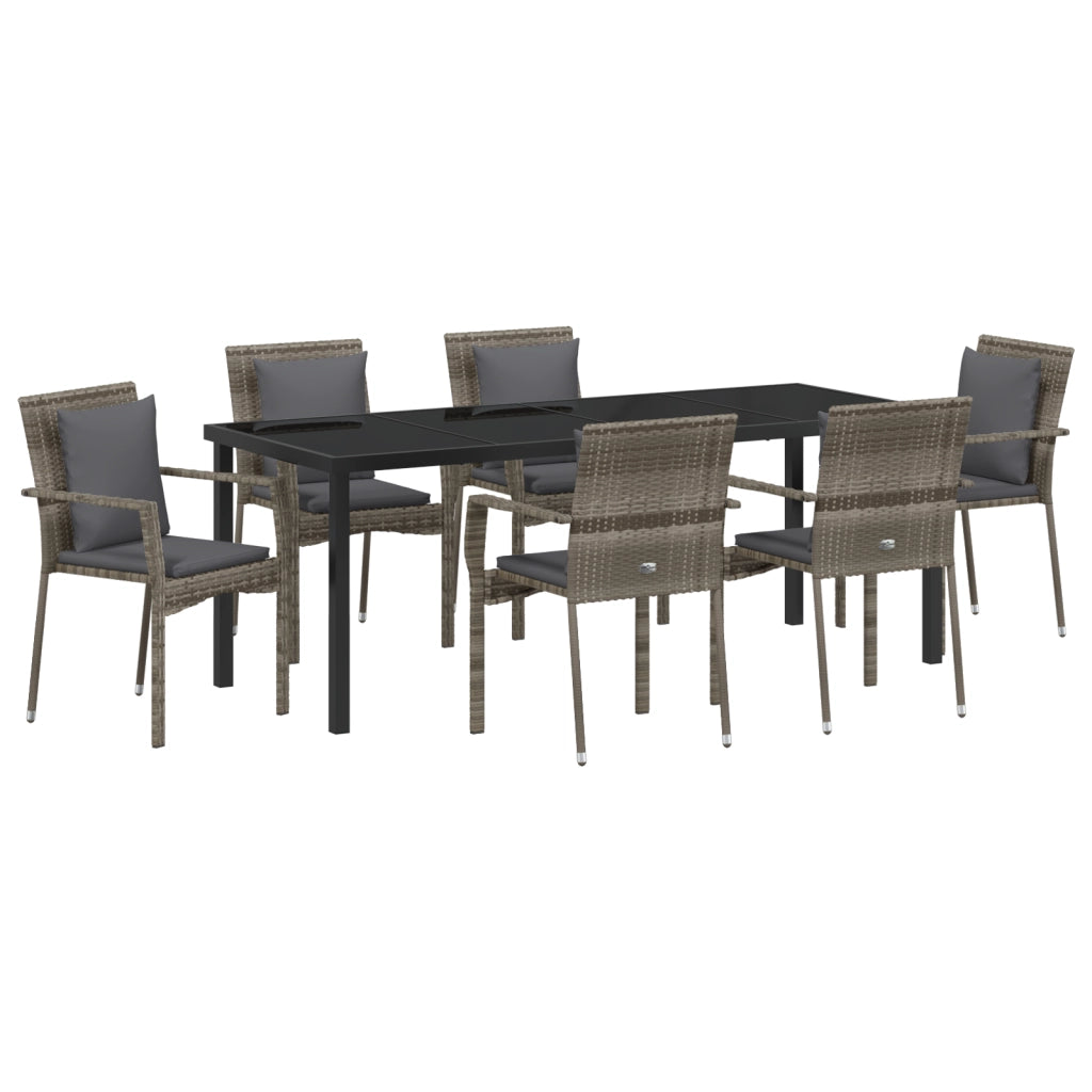 Set da Pranzo da Giardino 7 Pezzi con Cuscini Grigio Rattan Polimerico