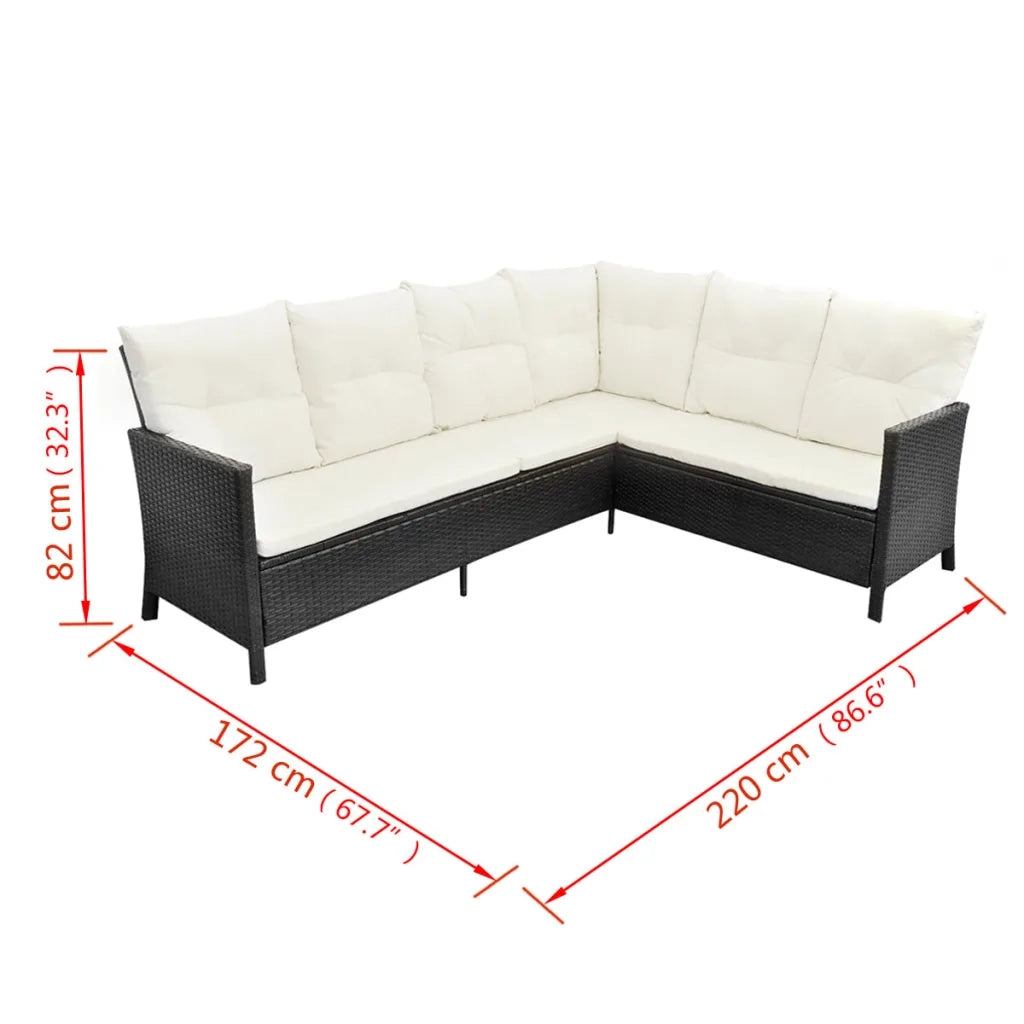 Set Divani da Giardino 4 pz con Cuscini in Polyrattan Nero 43096