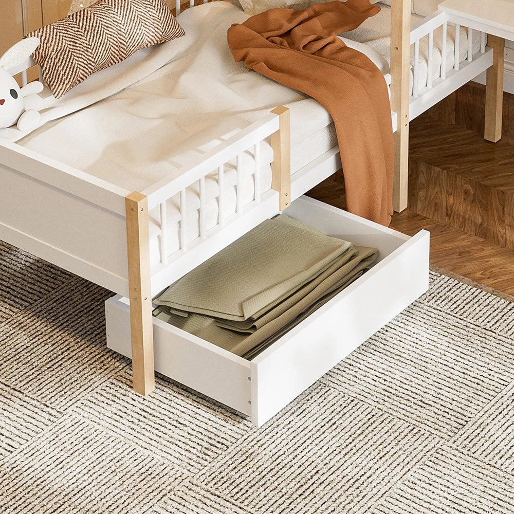Letto bambino 90x200cm - Xylo - bianco, scrivania L, cassetti, sicuro