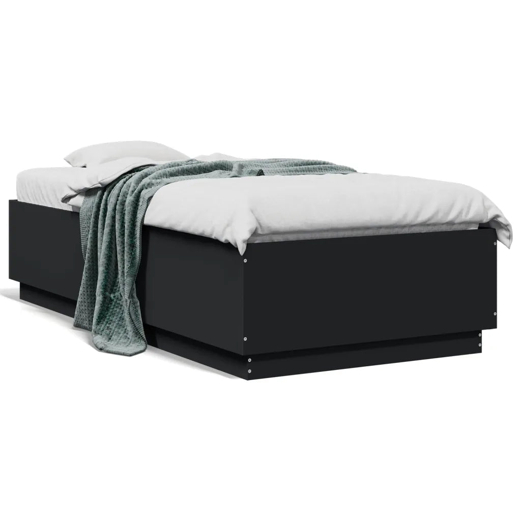 Letto singolo | Letto per adulti | Giroletto Nero 75x190 cm in Legno Multistrato