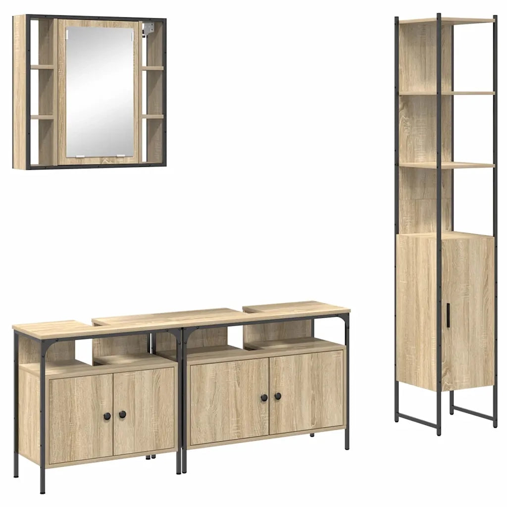 Set di mobili per il bagno con lo scaffale 4 pcs Rovere Sonoma