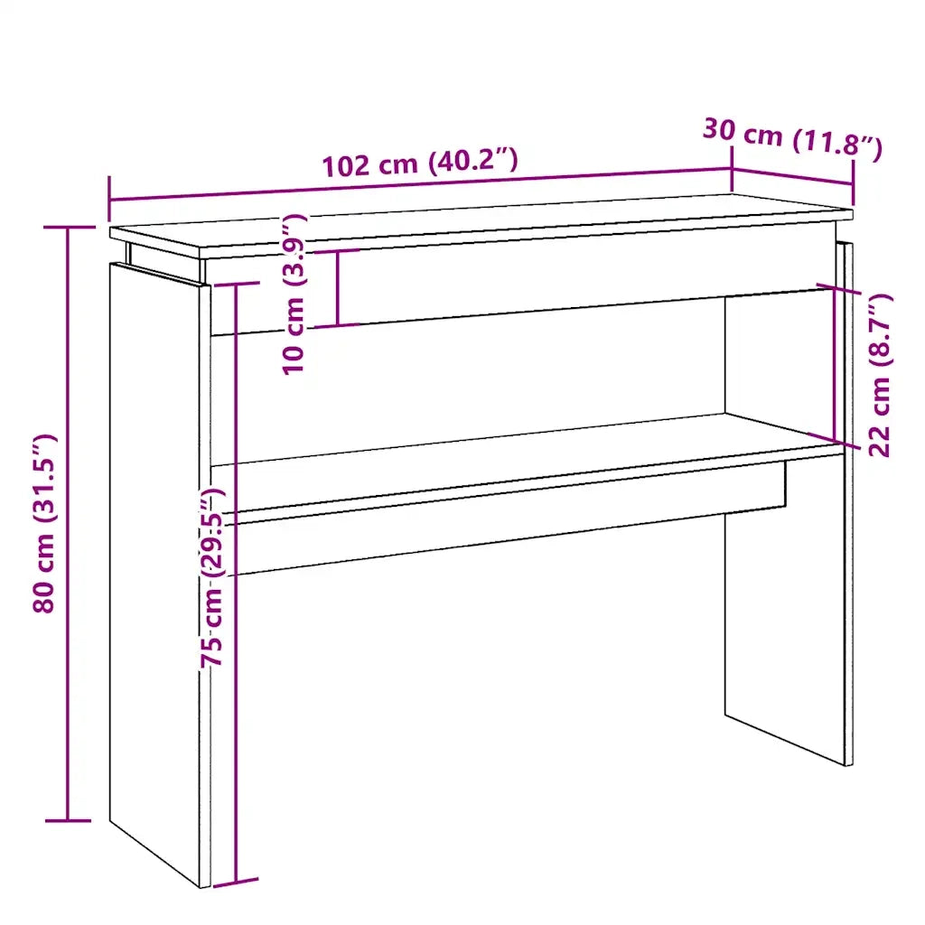Tavolo Consolle Rovere Artigianale 102x30x80 cm in Truciolato 856627