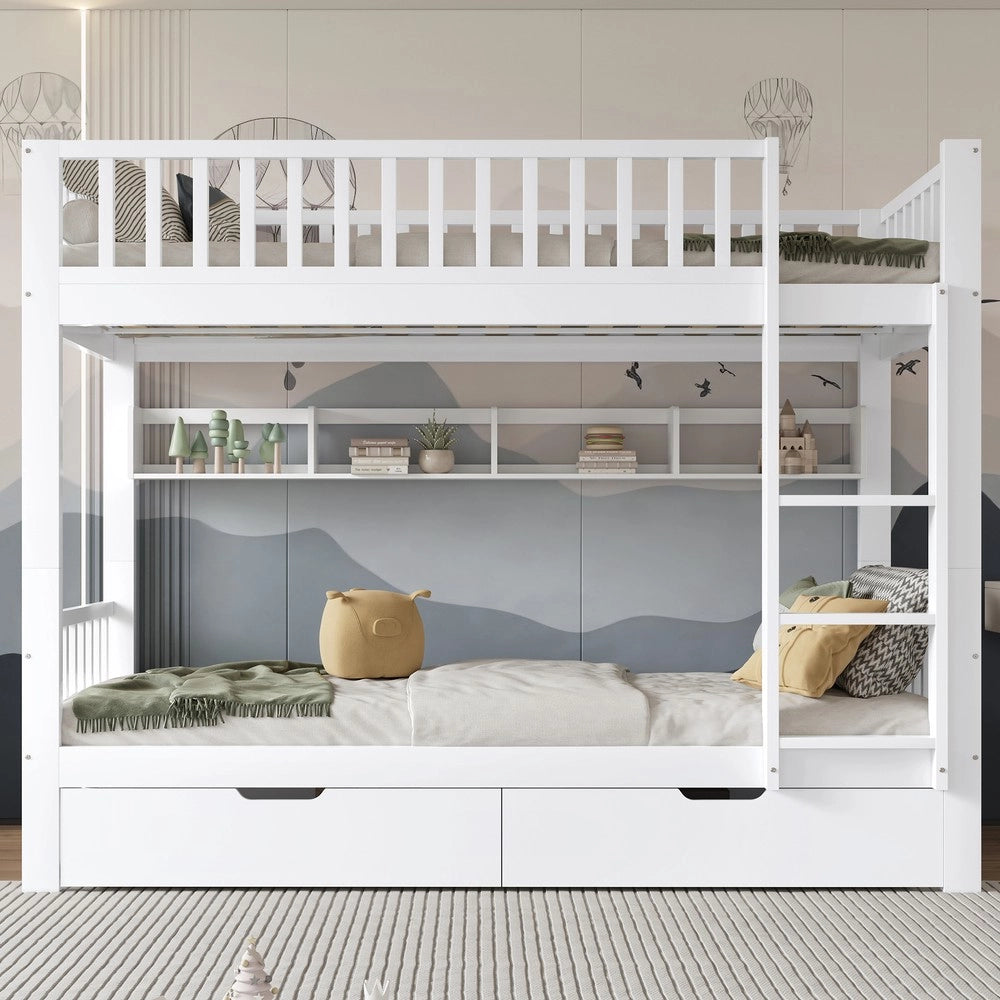 Letto a Castello Bambini con Cassetti e Scala ¨C Xylo ¨C Pino Bianco 90x200