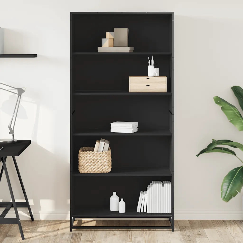 Libreria-Scaffale per Libri-Mobile di Stoccaggio Nera 80,5x35x170,5 cm in Truciolato