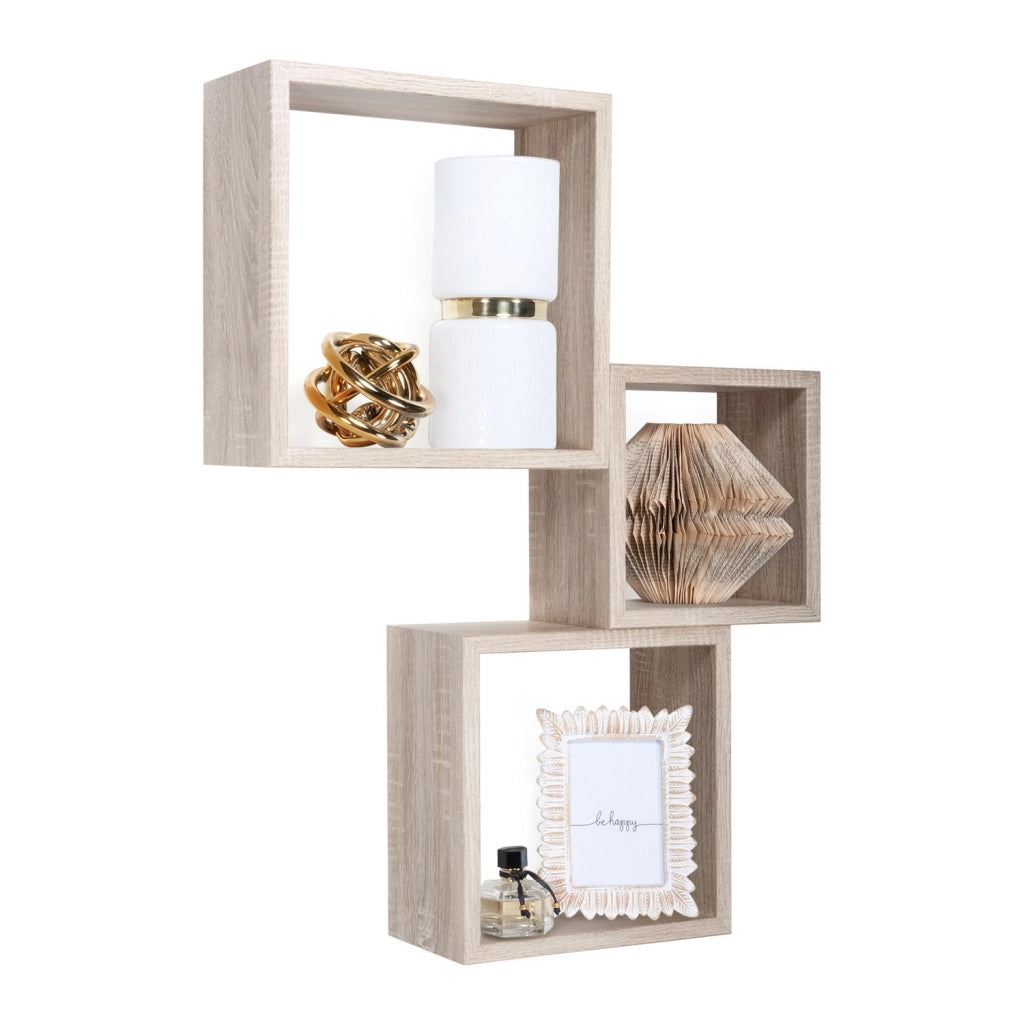 Mensole a cubo da parete set di 3 pz componibile colore Rovere sagerau mod. InCubo